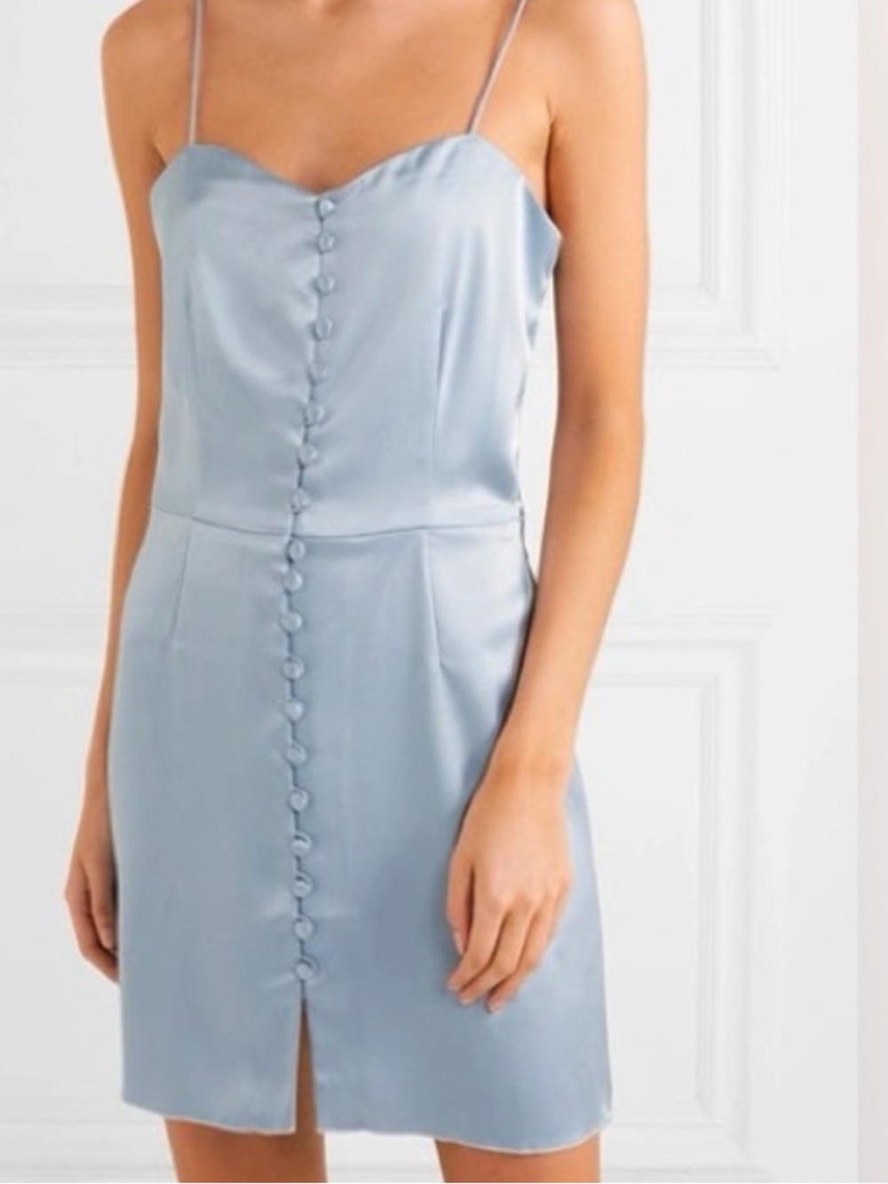 Nanushka Mable Light Blue Satin Slip Dress with Front Buttons